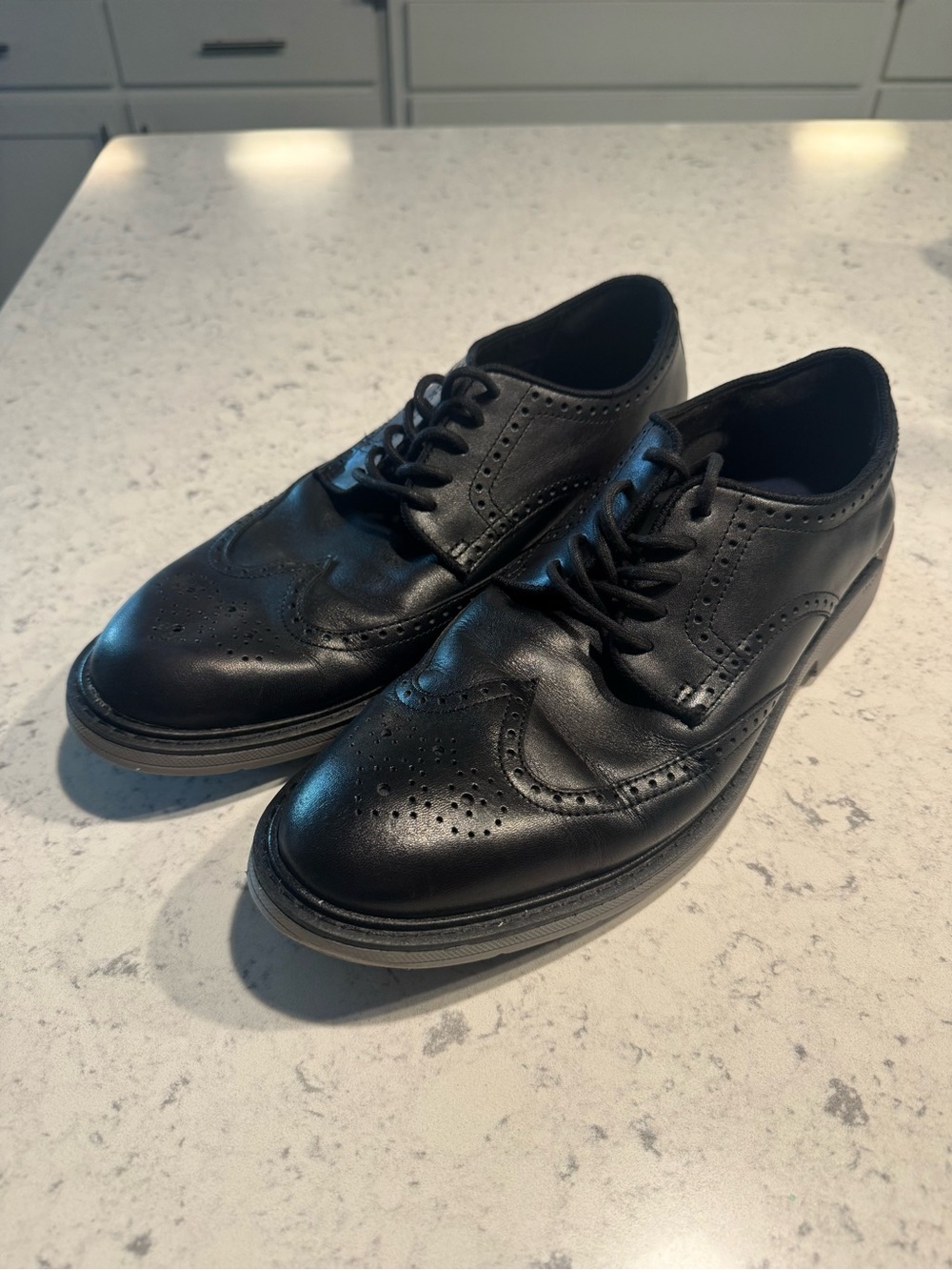 Cole Haan Black Leather Wingtip Derby Shoes
